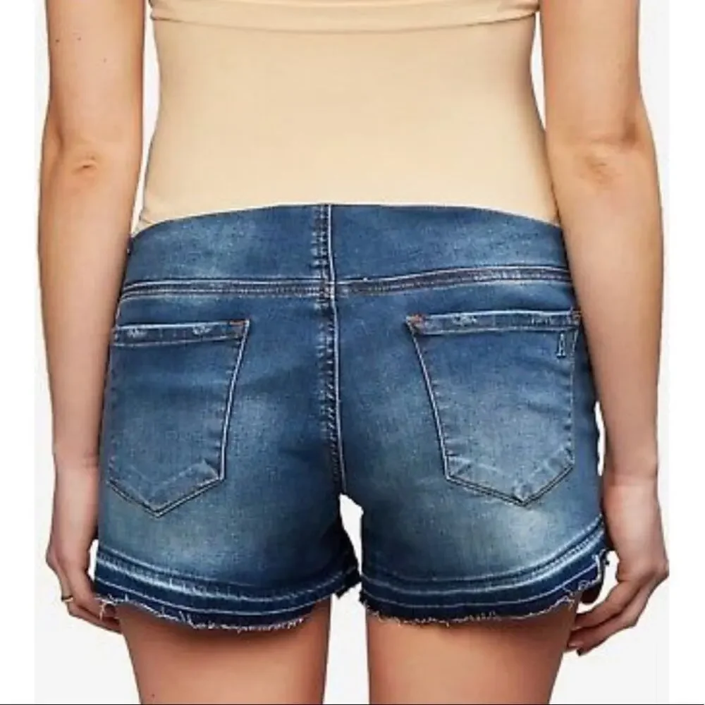 AOS distressed faded stretchy maternity full panel denim jean cutoff shorts S 26